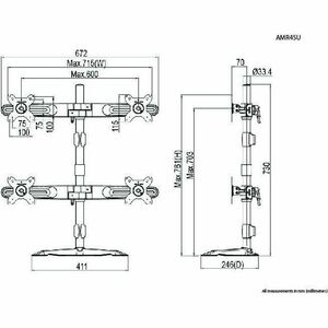 Amer Mounts Quad Monitor Stand Mount (2 over 2) Supports Flat Panel Sizes 15" to 24" AMR4SU - Quad LCD/LED Monitor Mount s