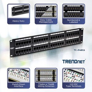 Network Pièce pour panneau TRENDnet TC-P48C6 - 48 Port(s) - 48 x RJ-45 - 48 x RJ-11 - 19" Grand Angle/Champ de Vue Elargi