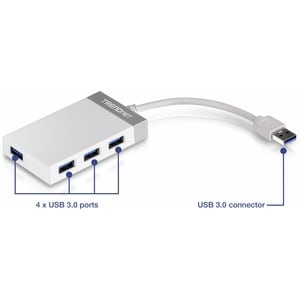 Hub USB TRENDnet TU3-H4E - USB - Externe - 4 Total de ports USB - 4 Port(s) USB 3.0 - PC, PC, Mac