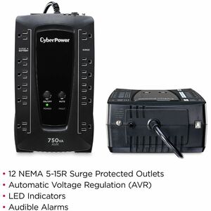 CyberPower AVRG750U AVR UPS Systems - 750VA/450W, 120 VAC, NEMA 5-15P, Compact, 12 Outlets, PowerPanel® Personal, $150000 