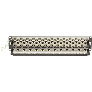 Black Box CAT6A Staggered Feed-Through Patch Panel - 2U, Shielded, 48-Port - 48 Port(s) - 48 x RJ-45 - 2U High - 19" Wide 