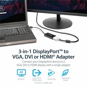 StarTech.com Travel A/V adapter: 3-in-1 DisplayPort to VGA DVI or HDMI converter - 1 x 20-pin DisplayPort Digital Audio/Vi