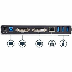 StarTech.com Dual-Monitor USB 3.0 Docking Station - DVI Outputs - Mac & Windows - DVI to VGA & DVI to HDMI Adapters Includ