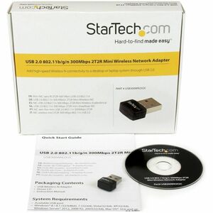 StarTech.com USB 2.0 300 Mbps Mini Wireless-N Network Adapter - 802.11n 2T2R WiFi Adapter - Add high-speed Wireless-N conn