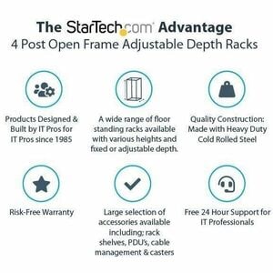 StarTech.com 4-Post 12U Mobile Open Frame Server Rack, 19" Network Rack with Casters, Rolling Rack for Computer/AV/Data/IT