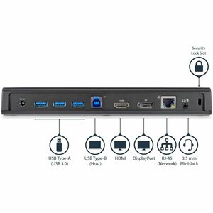 StarTech.com USB 3.0 Docking Station Dual Monitor with HDMI & 4K DisplayPort - 4x USB-A, Ethernet - USB Type A Universal L