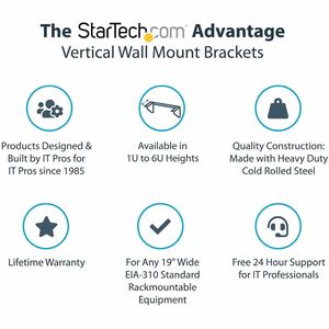 StarTech.com Rack Abrazadera Vertical de Montaje en Pared de 2U y 19 Pulgadas - 56.84kg Capacidad de carga - 1