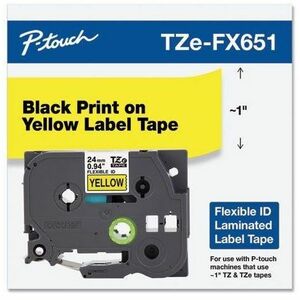 Brother TZE-FX651 Label Tape - 24 mm Width x 8 mm Length - Thermal Transfer - Yellow - 1 Roll