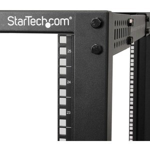 StarTech.com 25U Adjustable Depth Open Frame 4 Post Server Rack w/ Casters / Levelers and Cable Management Hooks - Steel, 