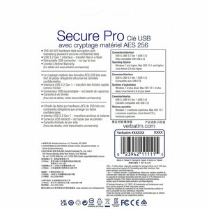 Verbatim Store 'n' Go Secure Pro USB 3.0 Drive - 32 GB - USB 3.0 - Silver - 256-bit AES - Lifetime Warranty - 1 Each - TAA