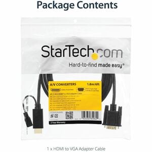 StarTech.com HDMI to VGA Cable - 6 ft / 2m - 1080p - 1920 x 1200 - Active HDMI Cable - Monitor Cable - Computer Cable - Fi