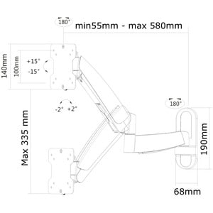 Neomounts Neomounts Pro FPMA-W955 Montagem na parede para Visualização em ecrã plano - Prata - Altura ajustável - 25,4 cm 