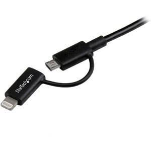 StarTech.com 1m (3 ft) Black Apple 8-pin Lightning Connector or Micro USB to USB Combo Cable for iPhone / iPod / iPad - Ch