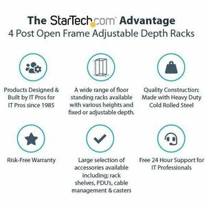 StarTech.com 4-Post 12U Mobile Open Frame Server Rack, 19" Network Rack with Casters, Rolling Rack for Computer/AV/Data/IT