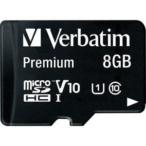 Verbatim 8GB Premium microSDHC Memory Card with Adapter, UHS-I Class 10 - Class 10 - 80MBps Read - 80MBps Write1 Pack