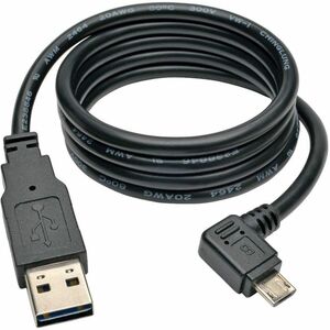 Eaton Tripp Lite Series Dedicated Reversible USB Charging Cable (Reversible A to Right-Angle 5-Pin Micro B) Black, 3 ft. (