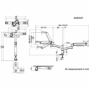 Amer Mounting Arm for Flat Panel Display, Monitor - Landscape/Portrait - TAA Compliant - Height Adjustable - 32" Screen Su