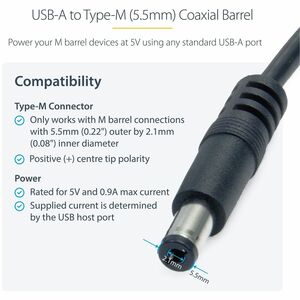 StarTech.com 91cm USB Typ-M 5V Hohlstecker - USB / Hohlverbinder - 5 V Gleichstrom - Schwarz - 1 Stück
