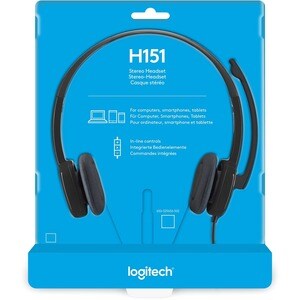 Logitech H151 Stereo Headset with Rotating Boom Mic (Black) - Stereo - 3.5MM AUDIO JACK CONNECTION - Wired - In-Line Contr