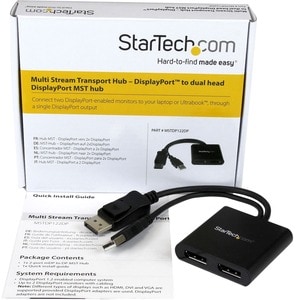 StarTech.com 2-Port Multi Monitor Adapter, DisplayPort 1.2 MST Hub, Dual 4K 30Hz, Video Splitter for Extended Desktop Mode