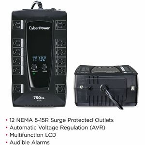 CyberPower AVRG750LCD Intelligent LCD UPS Systems - 750VA/450W, 120 VAC, NEMA 5-15P, Compact, 12 Outlets, LCD, PowerPanel®