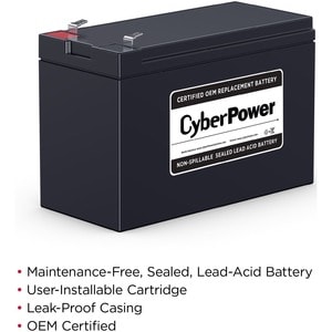 CyberPower RB1270B UPS Replacement Battery Cartridge 18-Month Warranty - 7000 mAh - 12 V DC - Lead Acid - Leak Proof/User 