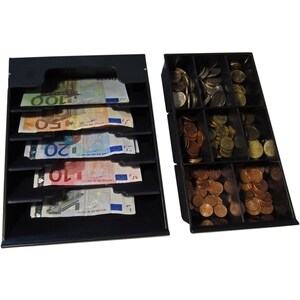 apg Genesis 1313 Kassenlade - 5 Banknotenfächer - 8 Münzfächer - 2 Medien-Steckplatz/plätze - Edelstahl, Plastik - Schwarz