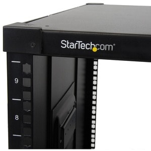 StarTech.com 4-Post 9U Mobile Open Frame Server Rack, 19" Network Rolling Rack for Narrow Spaces, Small Data Rack with Cas