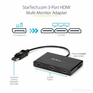 StarTech.com 3-Port Multi Monitor Adapter, DisplayPort to 3x HDMI MST Hub, Triple 1080p, Video Splitter for Extended Deskt