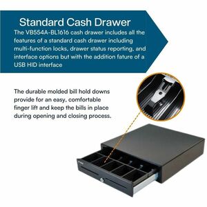 APG Cash Drawer Vasario 1616 Cash Drawer: VB554A-BL1616 - 5 Bill x 5 Coin Till - Dual Media Slot, Painted Front - Black - 