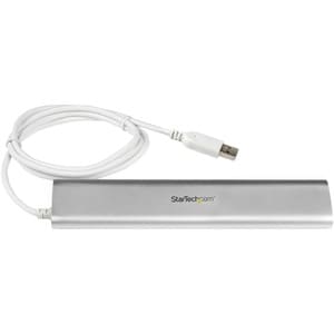 StarTech.com 7 Port Compact USB 3.0 Hub with Built-in Cable - Aluminum USB Hub - Silver USB3 Hub with 20W Power Adapter - 