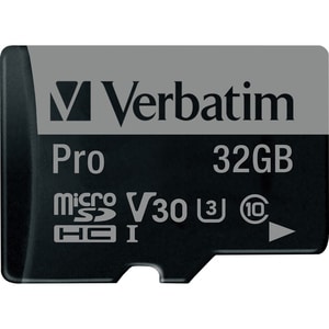 Verbatim 32GB Pro 600X microSDHC Memory Card with Adapter, UHS-I V30 U3 Class 10 - 90 MB/s Read - 45 MB/s Write - 600x Mem