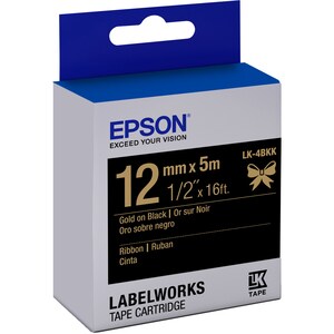 Epson LabelWorks Ribbon LK Cartridge ~1/2" Gold on Black - 1/2" - Thermal Transfer - Black