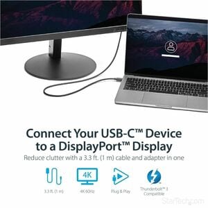 StarTech.com 3ft/1m USB C to DisplayPort 1.2 Cable 4K 60Hz - USB Type-C to DP Video Adapter Monitor Cable HBR2 - TB3 Compa
