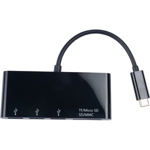 V7 V7UC3U-HUB-BLK-1E USB Hub/FlashCard Reader - USB Type C - 5 GB/s - External - Black - 3 Total USB Port(s) - 3 USB 3.0 P