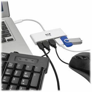 Eaton Tripp Lite Series 4-Port USB-C Hub, USB 3.x (5Gbps), 4x USB-A Ports, 60W PD Charging, White - USB Type C - External 