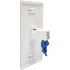 Eaton Tripp Lite Series Cat6a Straight-Through Modular In-Line Snap-In Coupler with 90-Degree Down-Angled Port, White (RJ4
