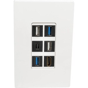 Tripp Lite series 6-Port Single-Gang Universal Keystone Wallplate, White - 6 x Total Number of Socket(s) - 1-gang - White 