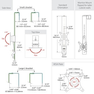 StarTech.com Cubicle Monitor Mount - Supports VESA Mount Monitors up to 34"- Cubicle Wall Monitor Hanger - Single Computer
