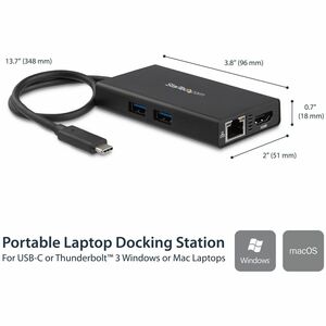 StarTech.com USB-C Multiport Adapter - USB-C Travel Dock w/ 4K HDMI - 60W PD Pass-Through, GbE, 2x USB-A - Mini USB Type-C