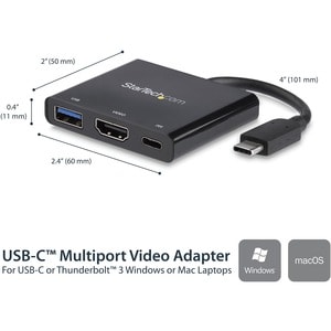 StarTech.com USB C Multiport Adapter with HDMI 4K & 1x USB 3.0 - PD - Mac & Windows - USB Type C All in One Video Adapter 