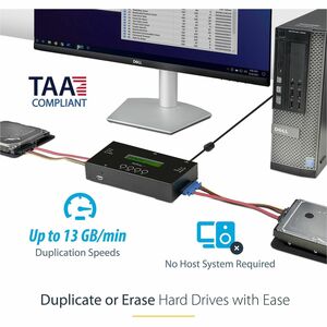 StarTech.com 1:1 Standalone Hard Drive Duplicator and Eraser, SAS/SATA HDD/SSD Cloner/Copier and Disk Eraser/Sanitizer/Wip