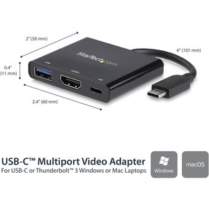 StarTech.com Adaptador Multifunción USB-C a 4K con Entrega de Potencia y Puerto USB-A - Adaptador de Viajes USB-C para Lap