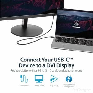 StarTech.com 6.6 ft / 2 m USB-C to DVI Cable - USB Type-C Video Adapter Cable - 1920 x 1200 - Black - 6.6 ft. / 2 m USB C 