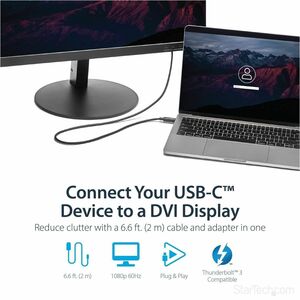StarTech.com 2m / 6 ft USB-C to DVI Cable - USB 3.1 Type C to DVI - 1920 x 1200 - Black - 6.6 ft. / 2 m USB C to DVI cable
