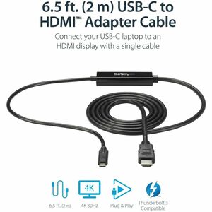 StarTech.com USB-C to HDMI Adapter Cable - 2m (6 ft.) - 4K at 30 Hz. Cable length: 2 m, Connector 1: USB Type-C, Connector