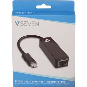 V7 V7UCRJ45-BLK-1E Gigabit Ethernet Card for Computer/Notebook - 10/100/1000Base-T - Desktop - Black - USB Type C - 8 Gbit