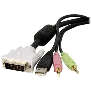 StarTech.com 4-in-1 USB Dual Link DVI-D KVM. Kabellänge: 4,57 m, Produktfarbe: Schwarz, Anschluss 1: 1x 25 pin DVI-D, 2x 3