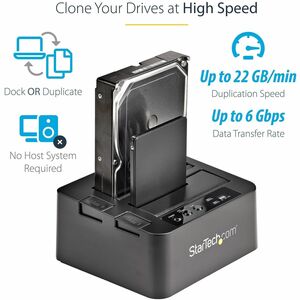 StarTech.com Standalone Hard Drive Duplicator Dock, External Dual Bay HDD/SSD Cloner/Copier, USB 3.0 / eSATA, SATA Disk Cl