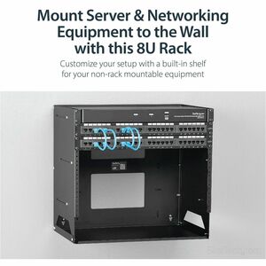 StarTech.com 2-Post 8U Open Frame Wall Mount Network Rack with Built-in Shelf and Adjustable Depth, Computer Rack for IT E